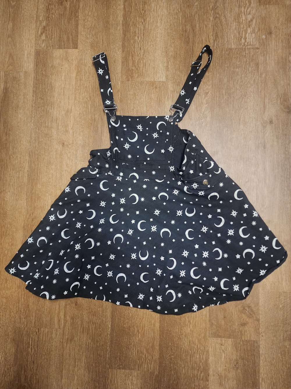 Unique Vintage Black Dress with White Star & Moon Print